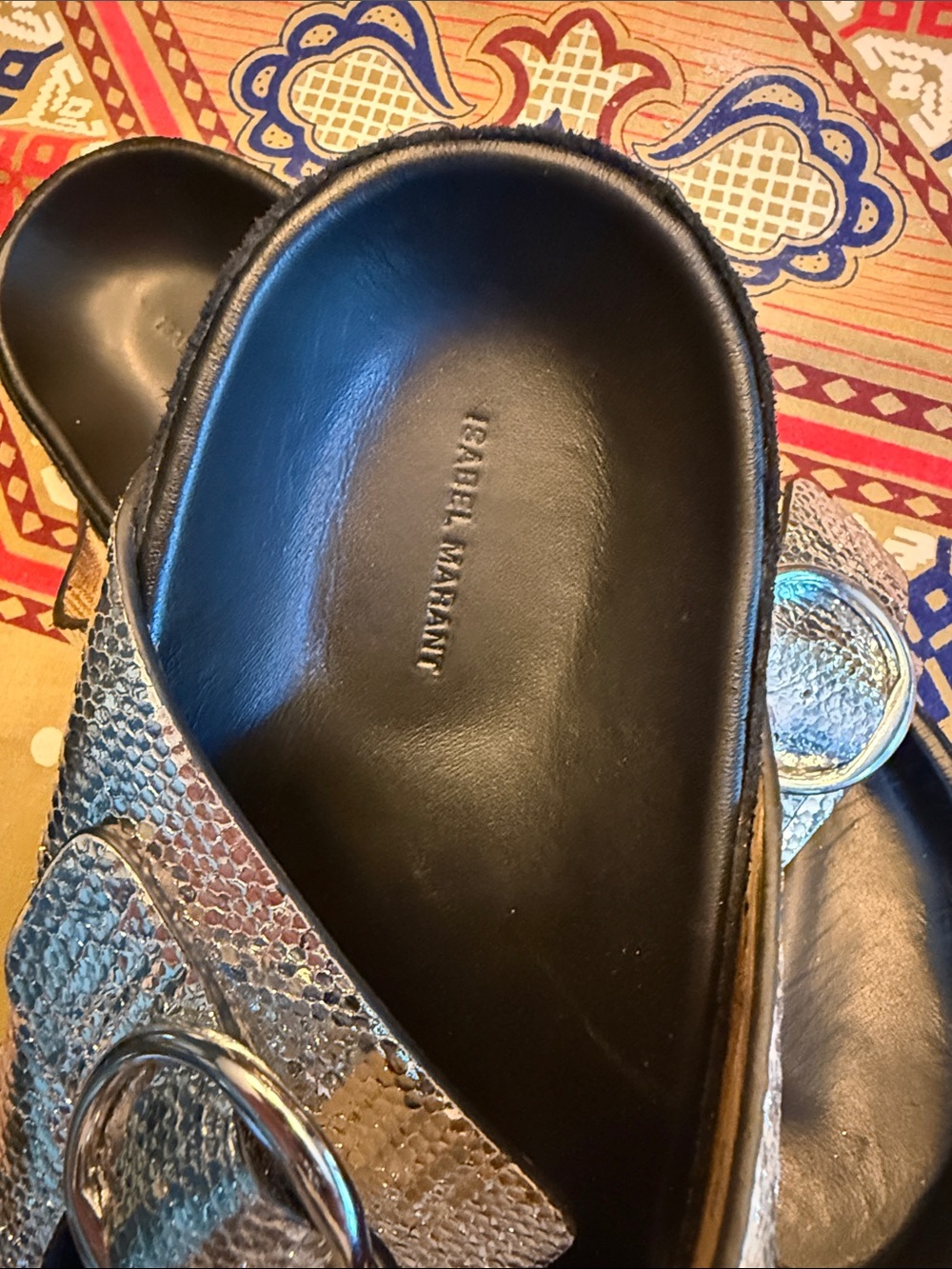 Isabel Marant Lennyo Metallic Snakeskin Silver Slide Sandals - Picture 2 of 10